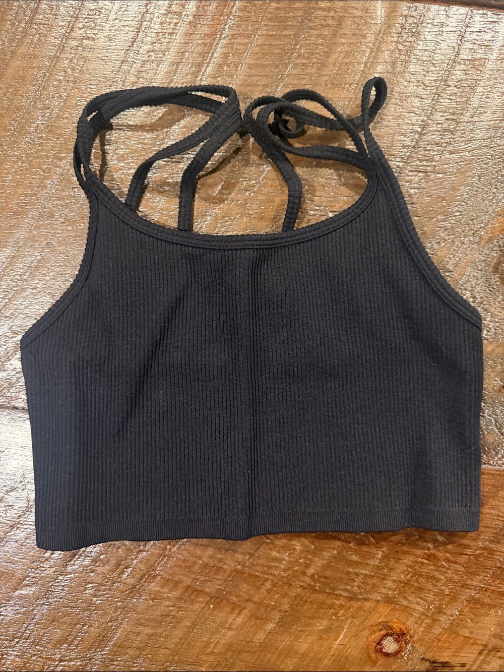 Forever 21 Black Ribbed Strappy Sports Bralette